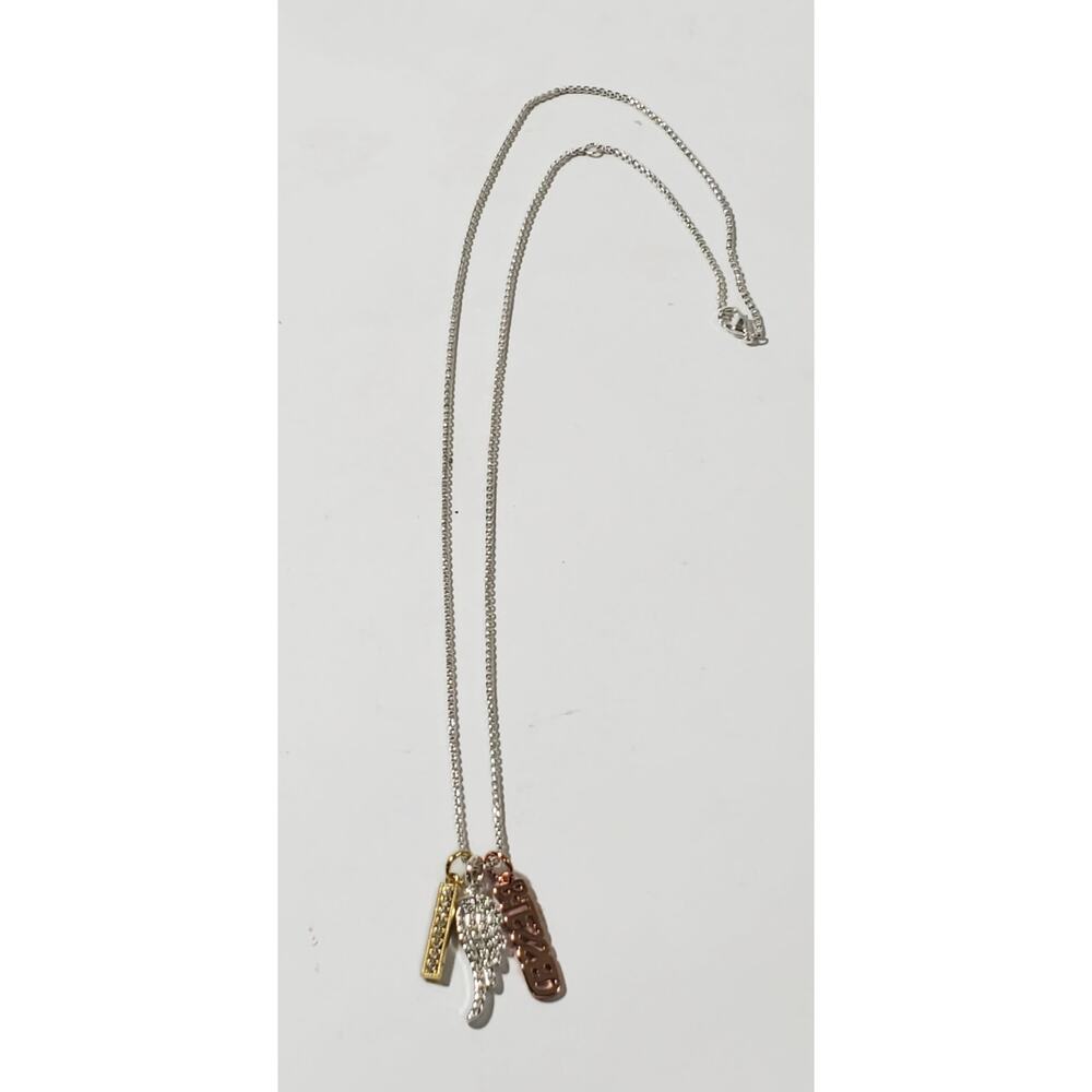 LA CN Blessed Pave Rhinestone Silver Gold Tone Multi Pendant Necklace